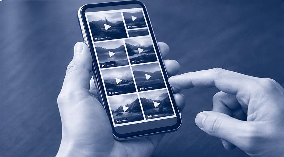 スマートフォンに並ぶ動画から迷う指先